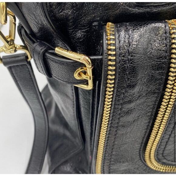 MICHAEL KORS Naomi Large Satchel‎ Black Luxury Leather Zippers Handbag Purse Bag - Picture 11 of 12